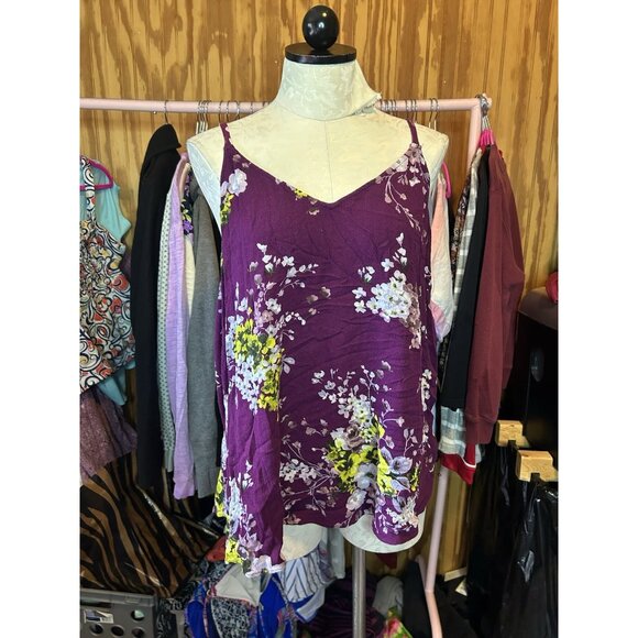 Torrid Floral Print Sleeveless Tank Top Blouse 0 (XL) Purple Rayon Adjustable - Picture 2 of 9